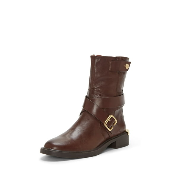 Louise et Cie Tandy Moto Round Toe Block Heel Boot BURNT Oak Brown Mid Calf (BURNT OAK, 6.5)