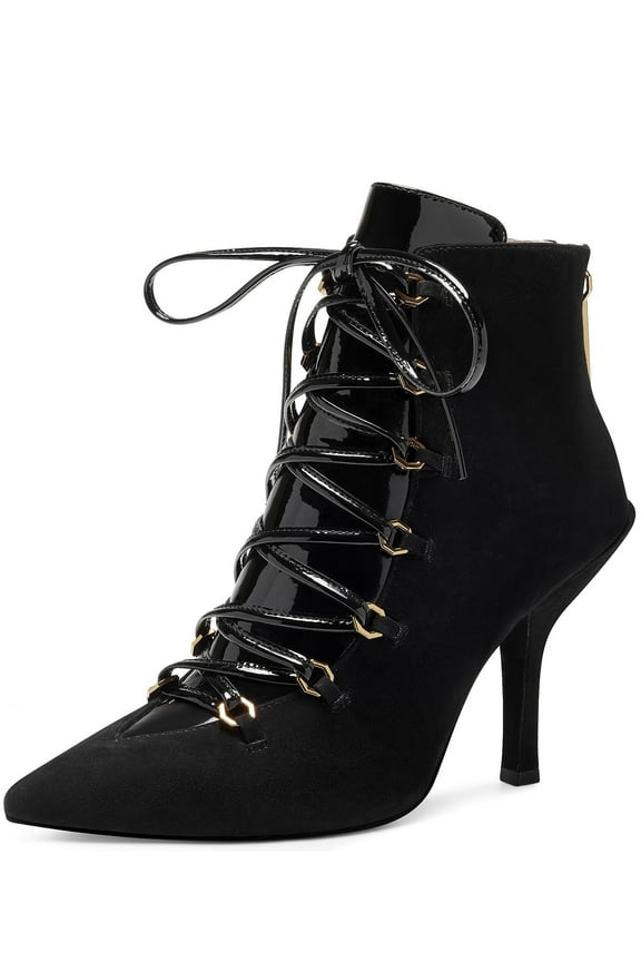 Vanida Black Suede Leather Lace-Up Pointed Toe Dress Ankle Boots (BLACK, 5.5)