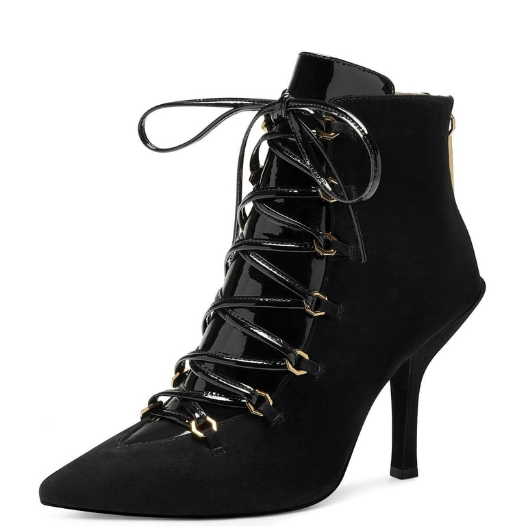 Louise et Cie Vanida Black Suede Leather Lace-Up Pointed Toe Dress Ankle  Boots (BLACK, 5)