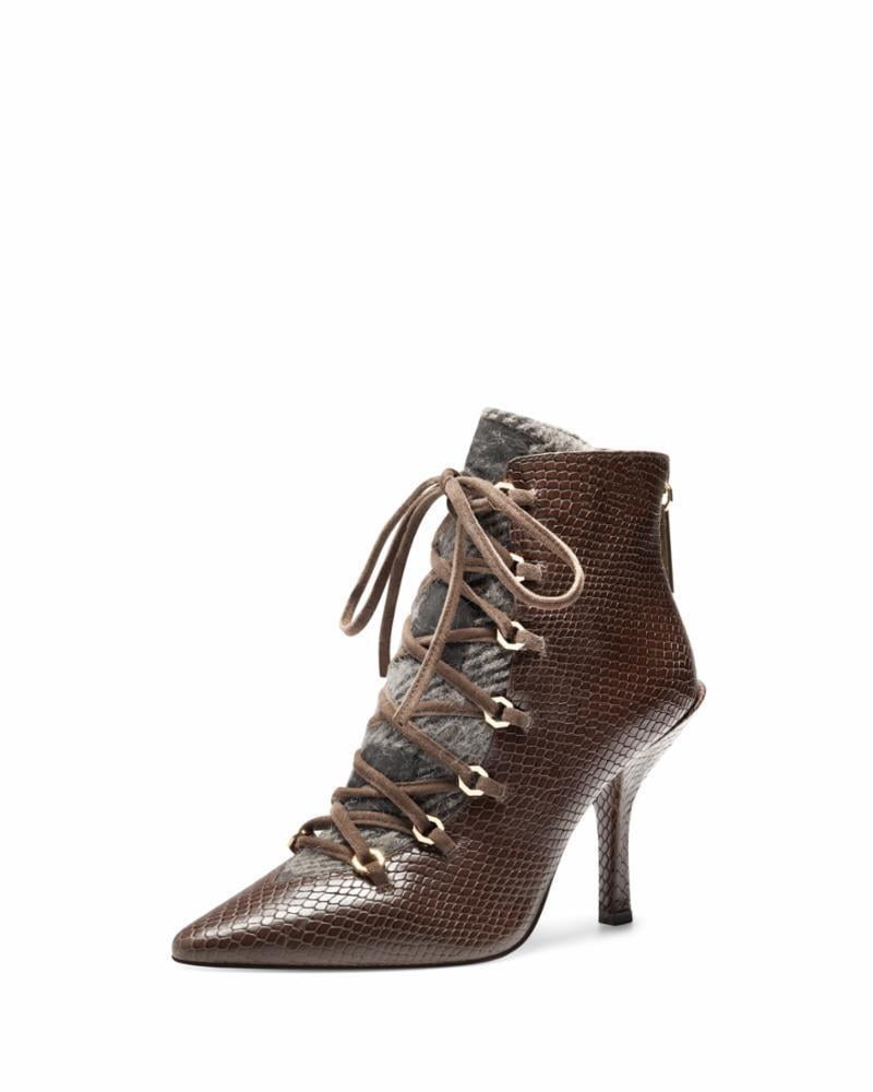 Louise et Cie Vanida Chestnut Grey Leather Lace-Up Pointed Toe Pump Ankle  Boots (CHESTNUT/GRA, 7) 