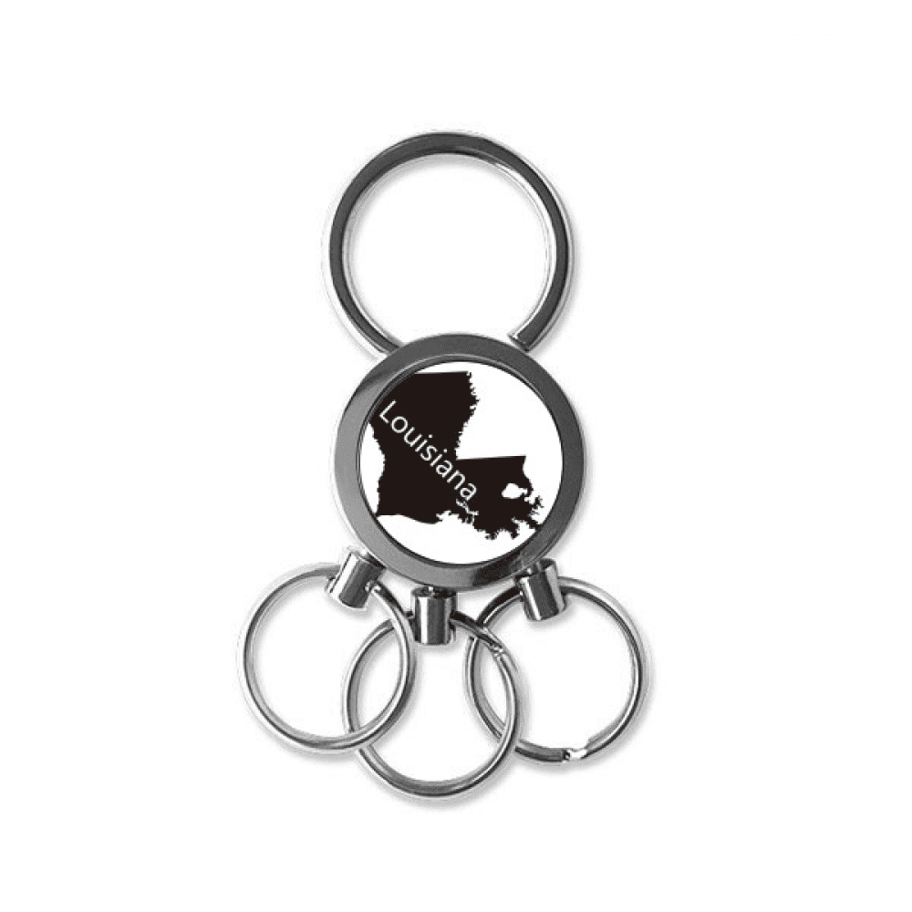 Louisiana America USA Map Outline Stainless Steel Metal Key Holder Chain Ring Keychain