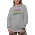 thumbnail image 1 of Louisiana, Born in the Boot with State Map Art Merch Gift, Heather Grey Hooded Sweatshirt or Hoodie, Medium, 1 of 5