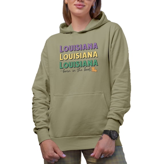 Louisiana, Born in the Boot with State Map Art Merch Gift, Sand Hooded Sweatshirt or Hoodie, XL
