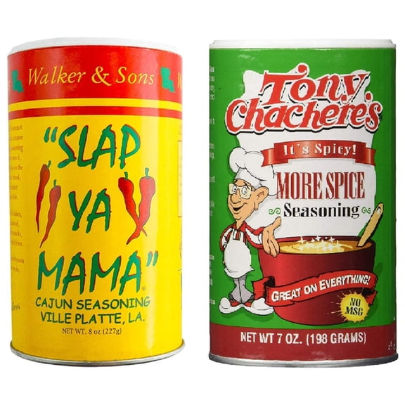Louisiana Cajun Creole No MSG Seasoning Bundle - 1 each of Slap Ya Mama Cajun Seasoning 8 Ounce and Tony Chacheres More Spice Seasoning 8 Ounce
