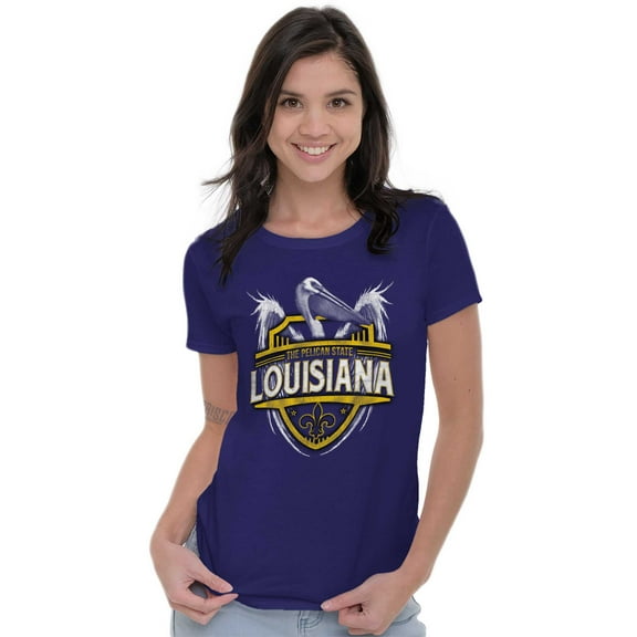 Louisiana Emblem Pelican Fleur de Lis Womens Slim Fit Graphic Tee Brisco Brands X