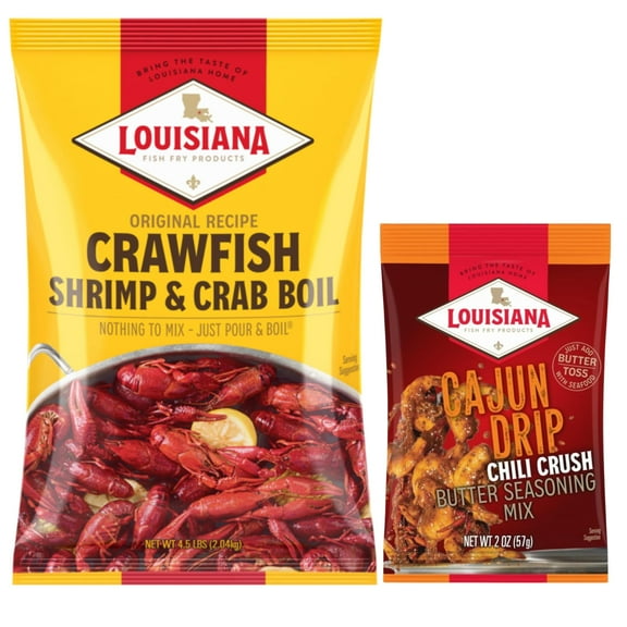 Louisiana Fish Fry Crawfish, Shrimp & Crab Boil Seasoning 4.5lb Bag - Spicy Seafood Powder Seasoning with Chili Crush Drip Boil Combo C10