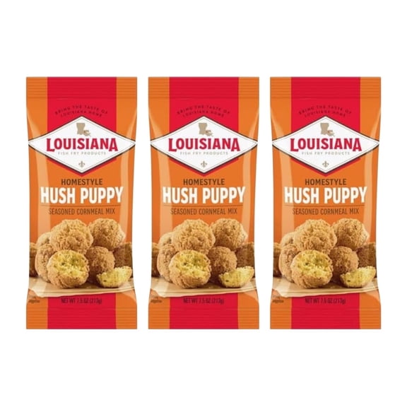 Louisiana Fish Fry Homestyle Hush Puppy Seasoned Cornmeal Mix, 7.5 Oz (3 Pack)