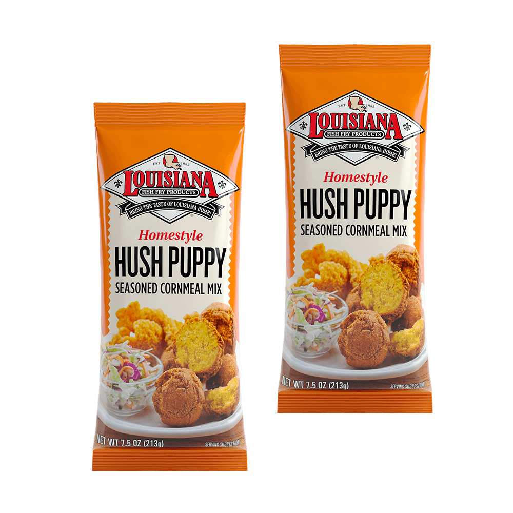 Louisiana Fish Fry Hush Puppy Seasoned Corn meal Mix 7.5 oz Pack of 2