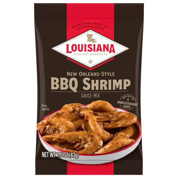 Louisiana Fish Fry Products New Orleans Style BBQ Shrimp Sauce Mix, 1.5 oz Bag, Dairy-Free, Contains Shellfish, Flavorful Shrimp