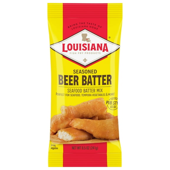 Louisiana Fish Fry Products Seasoned Beer Batter Mix Crispy Seafood Coating Mix Powder, 8.5 oz Bag