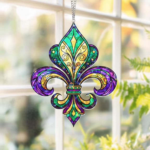 Louisiana Fleur De Lis ACRYLIC Suncatcher, Mardi Gras Fleur de Lis Window Hanging, Louisiana State Hanging Sign, Mardi Gras Home Decor