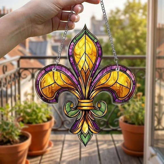 Louisiana Fleur De Lis Acrylic Suncatcher, Mardi Gras Symbol Window Hanging, French Heritage Decor, State Pride Gift