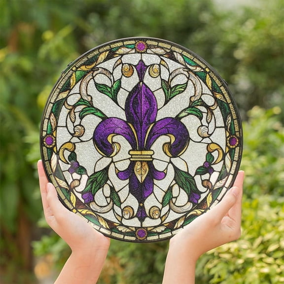 Louisiana Fleur De Lis Glass Suncatcher v5, Mardi Gras Window Hanging, French Heritage Decor, 3.5 in
