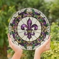 thumbnail image 1 of Louisiana Fleur De Lis Glass Suncatcher v6, Mardi Gras Window Hanging, State Pride Decor, 7.9 in, 1 of 3