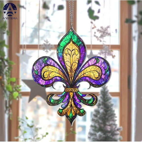 Louisiana Fleur-de-Lis Acrylic Suncatcher Mardi Gras Window Hanging, Louisiana State Home Sign, Colorful Carnival Seasonal Decor