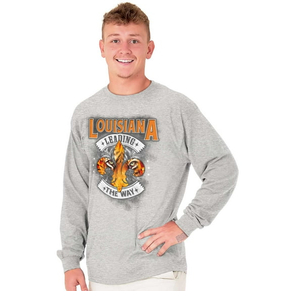 Louisiana Fleur de Lis Shaped Cat LA Plus Size Long Sleeve Graphic Tee Shirt Brisco Brands 3X