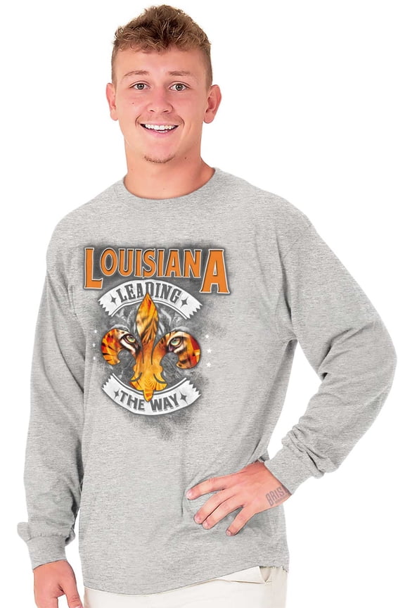 Louisiana Fleur de Lis Shaped Cat LA Plus Size Long Sleeve Graphic Tee Shirt Brisco Brands 3X