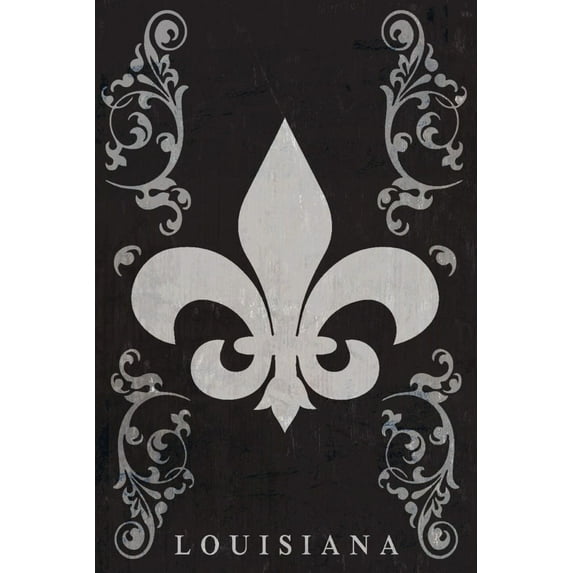 Louisiana, Flourish and Fleur de Lis, Black (24x36 Giclee Gallery Art Print, Vivid Textured Wall Decor)