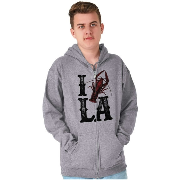 Louisiana Foodie I Love Crawfish LA Unisex Fleece Graphic Zip Up Hoodie Brisco Brands 5X