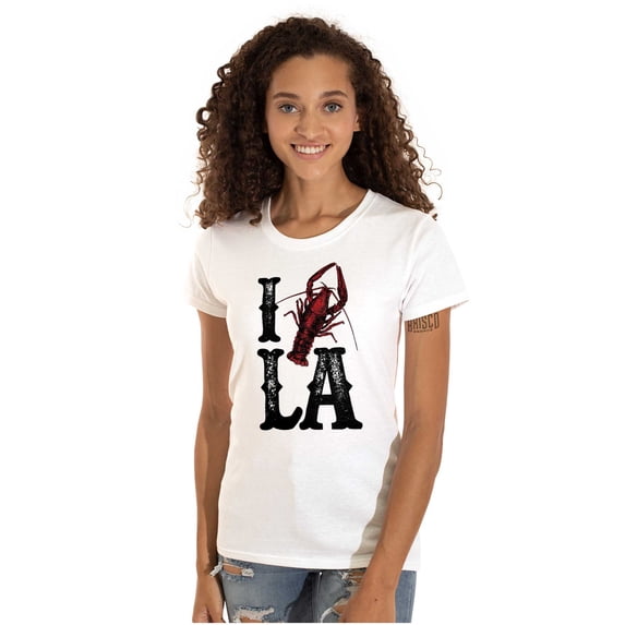 Louisiana Foodie I Love Crawfish LA Womens Slim Fit Graphic Tee Brisco Brands X