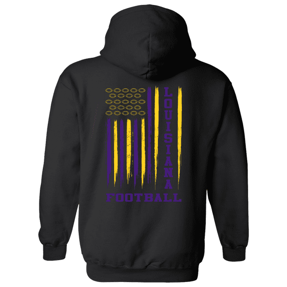 Louisiana Football Team Colors Purple and Gold Football American Flag Unisex Hoodie-Black-small