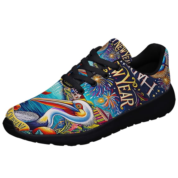 Louisiana Happy New Year Pelican Shoes Sneakers for Women Men Black Size 5