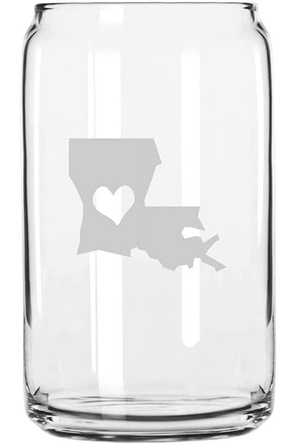 Louisiana Heart States Etched 16oz Libbey Can Glass