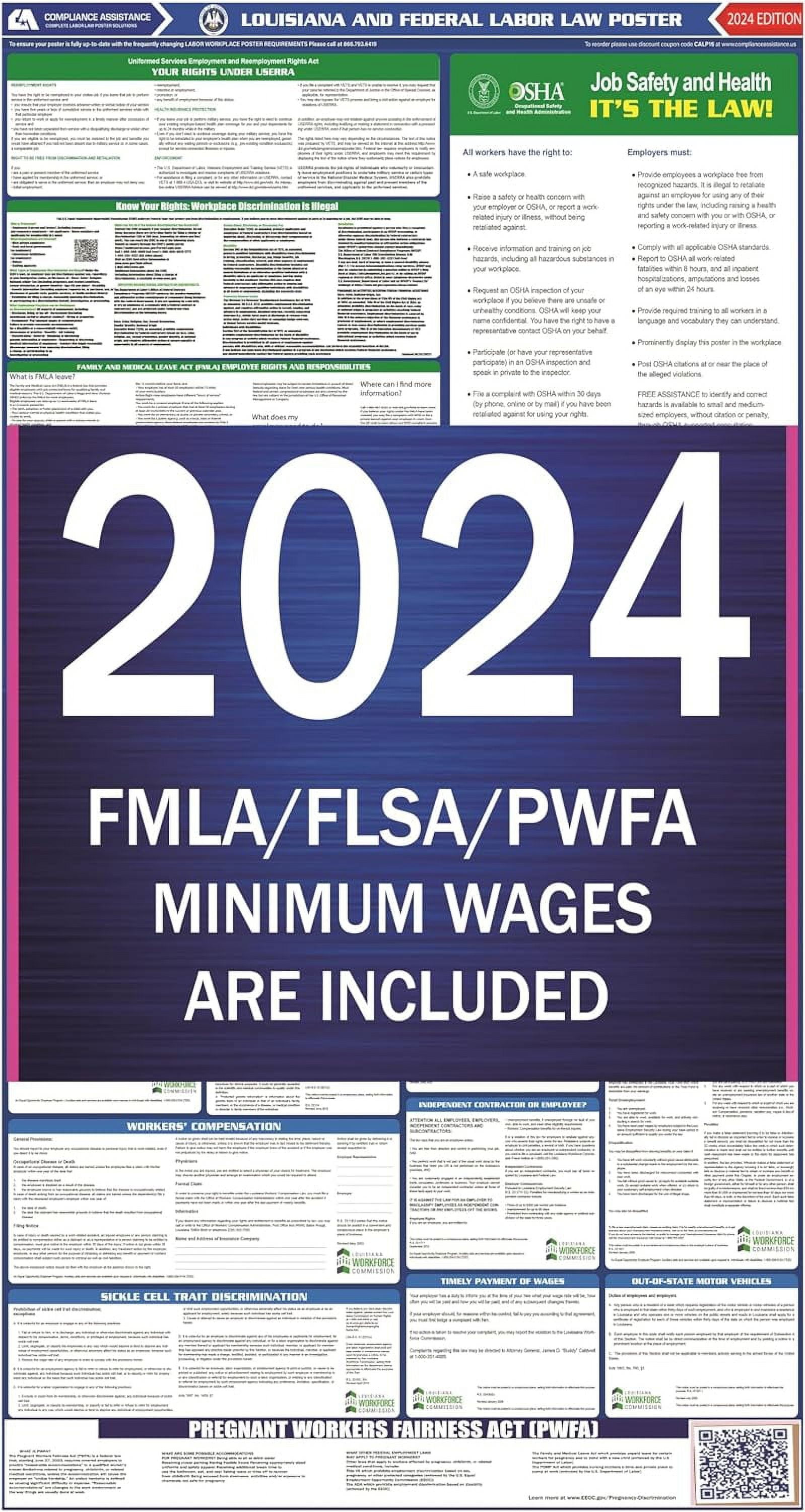 Louisiana (LA) 2024 State Labor Law Poster State, Federal and OSHA