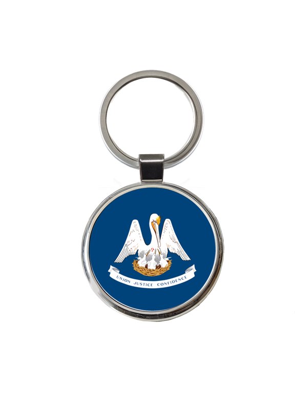 Louisiana LA State Flag Metal Round Keychain