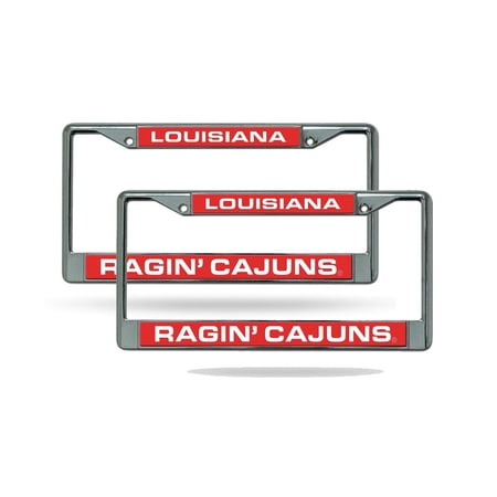Louisiana Lafayette Ragin' Cajuns Chrome Metal Laser License Plate Frame - Set of 2 Frames