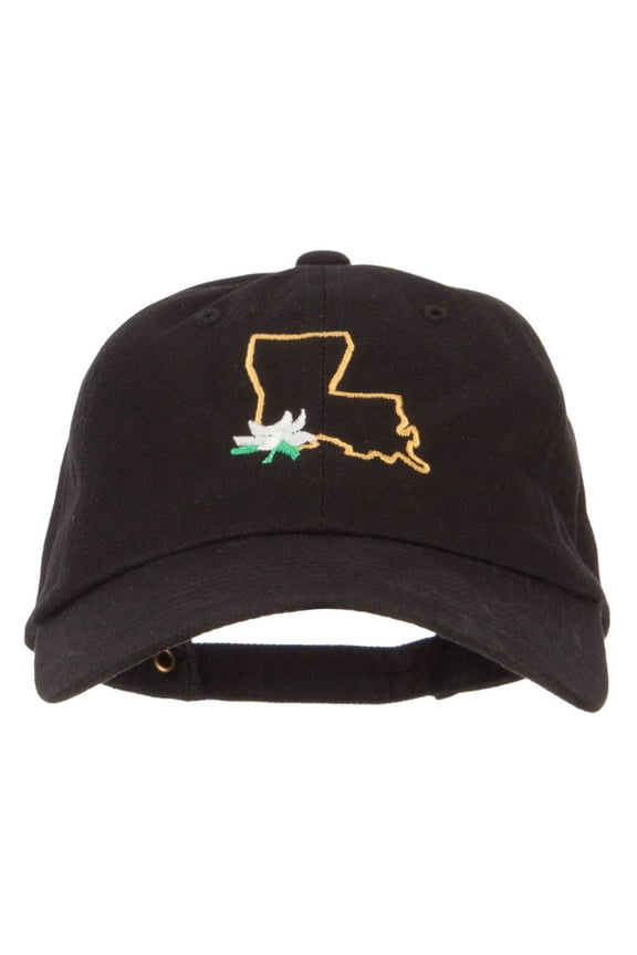 Louisiana Magnolia with Map Embroidered Unstructured Washed Cap - Black OSFM