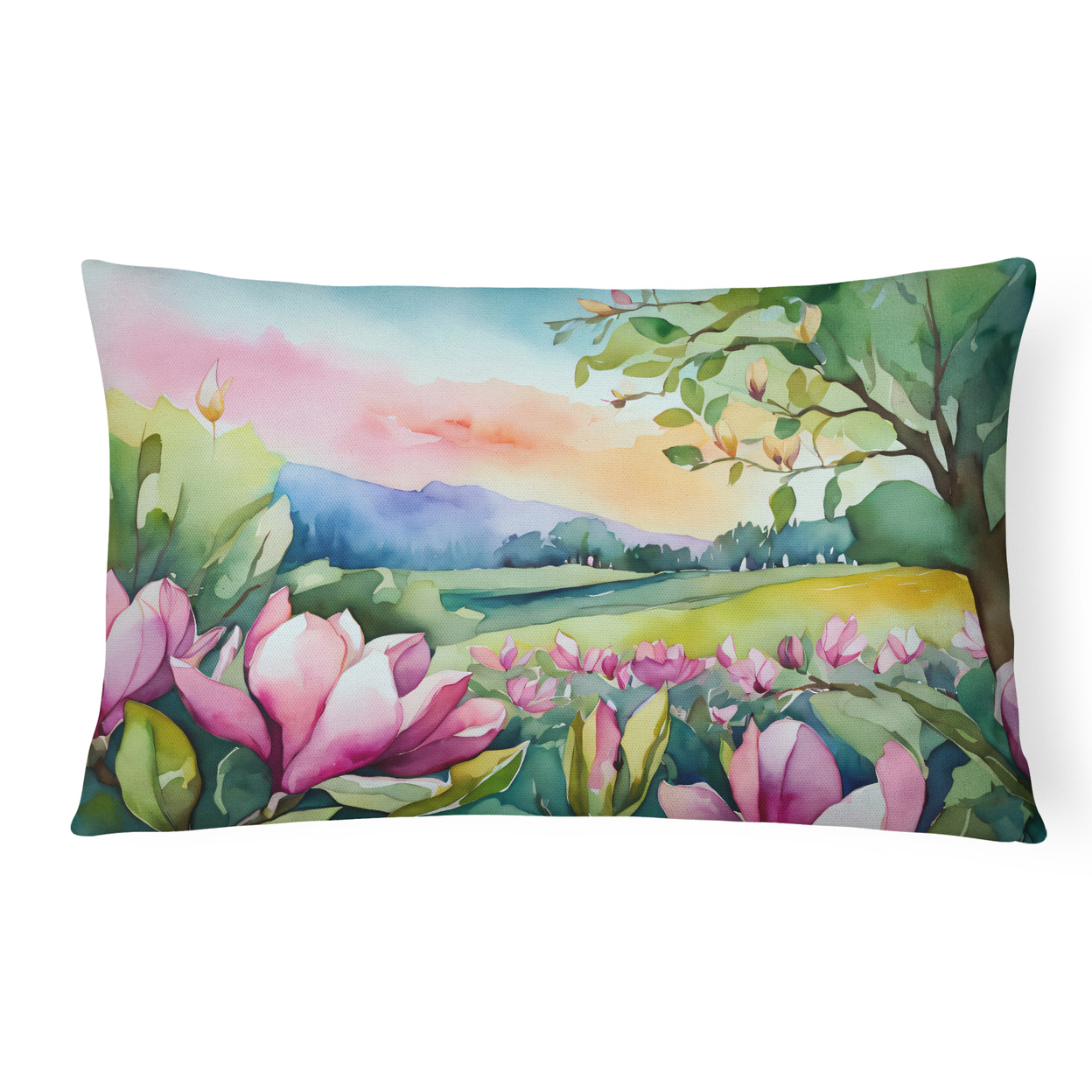 Louisiana Magnolias in Watercolor Fabric Decorative Pillow