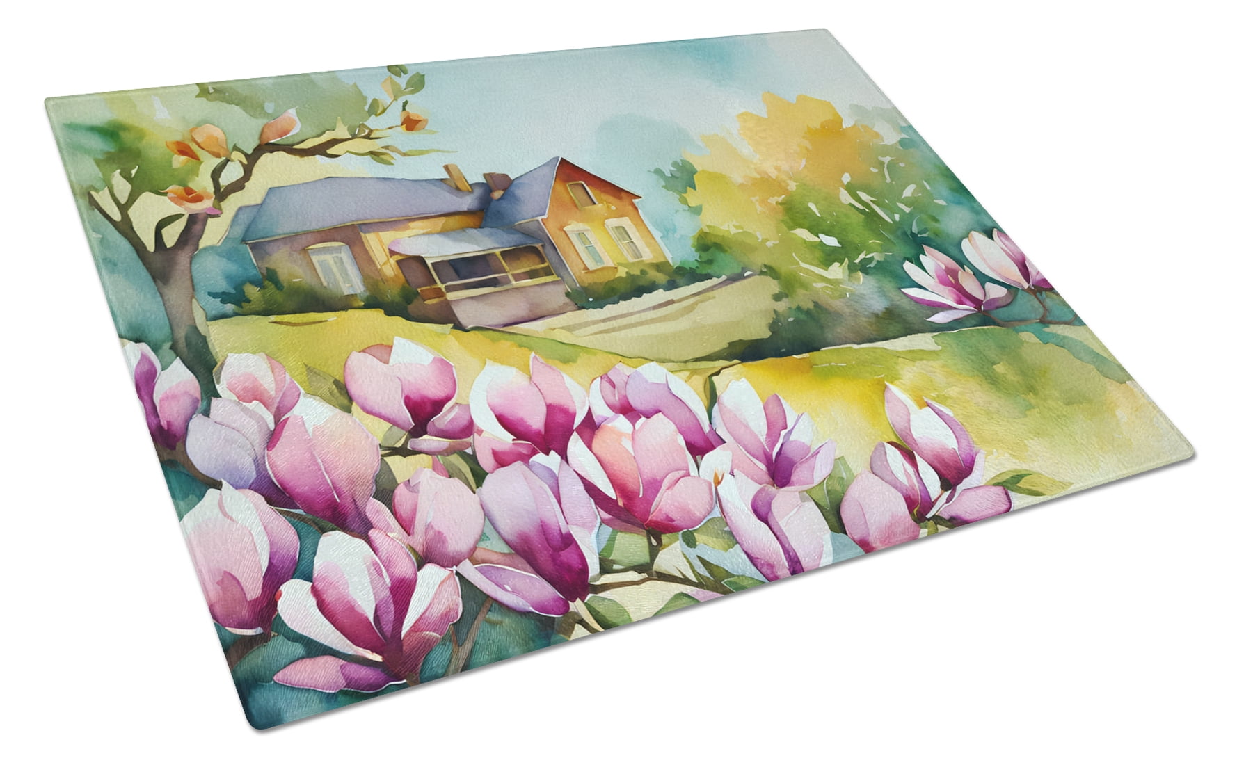 Louisiana Magnolias in Watercolor Glass Cutting Board Large 12 in x 15 ...