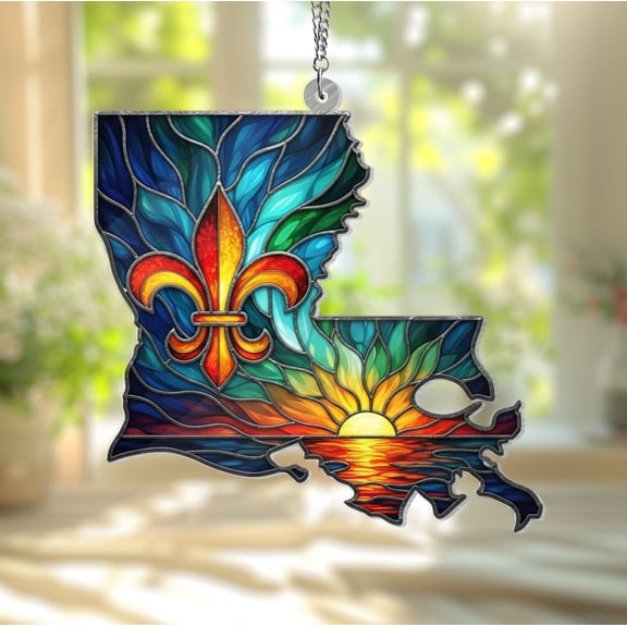 Louisiana Map Fleur De Lis Acrylic Suncatcher Home Decor Christmas Ornament Louisiana Gift