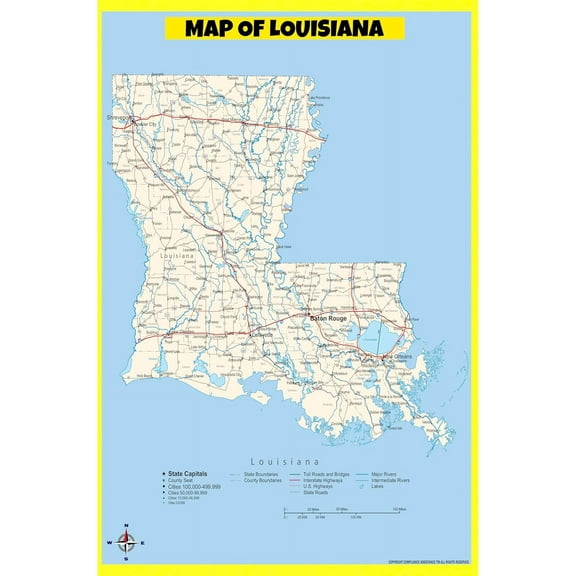 Louisiana Map Poster - Laminated Wall Map - Style B - 18x24 - Ideal for Classrooms and Homes – Features Bright Colors and Vivid Imagery