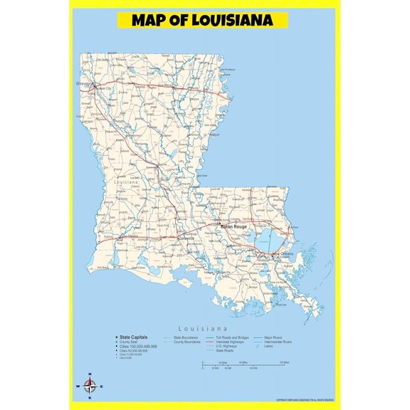 Louisiana Map Poster - Laminated Wall Map - Style B - 36x60 - Ideal for Classrooms and Homes – Features Bright Colors and Vivid Imagery