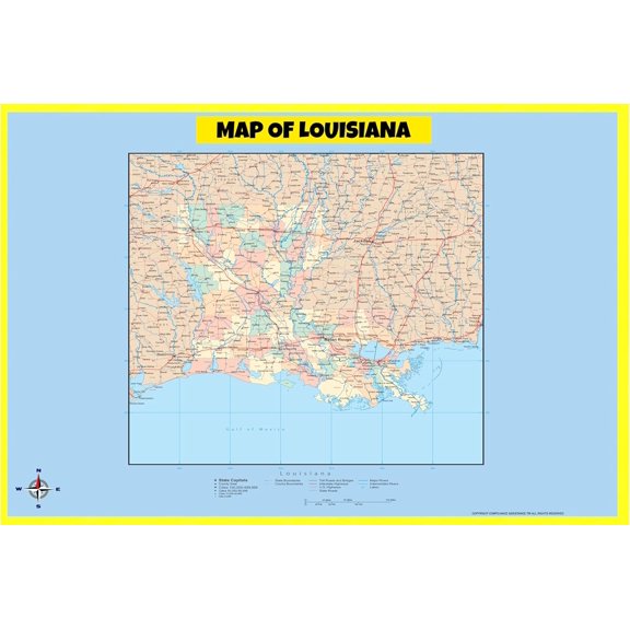 Louisiana Map Poster - Laminated Wall Map - Style C - 36x60 - Ideal for Classrooms and Homes – Features Bright Colors and Vivid Imagery