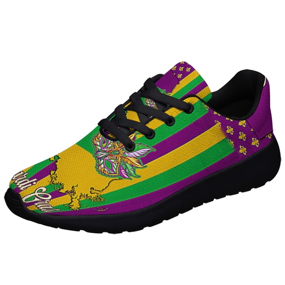 Louisiana Mardi Gras Masquerade Beads Mask Shoes Sneakers for Women Men Black Size 10