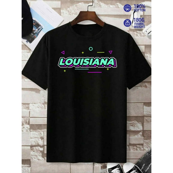 Louisiana Neon Tee Christmas t-shirts t shirts men's 180G 100% Cotton black clothing, perfect for every day humor Christmas crew humor Christmas elegant beach Christmas crew glitter Christmas crew
