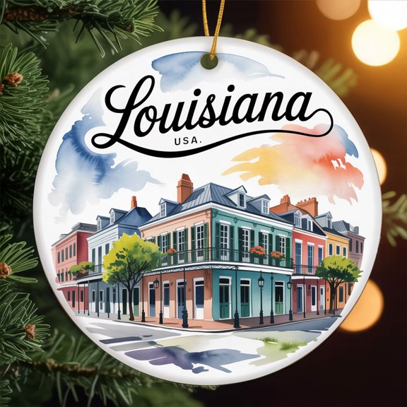 Louisiana, New Orleans French Quarter Travel Ornament – Custom Ceramic Ornament for Christmas Tree Decoration, Souvenir Gift for Travelers, Couples, Friends, Valentine Gifts 218OR86