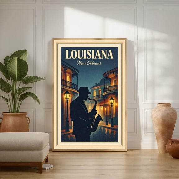Louisiana New Orleans Jazz Night Vintage Travel Wall Art Unframed Paper Print