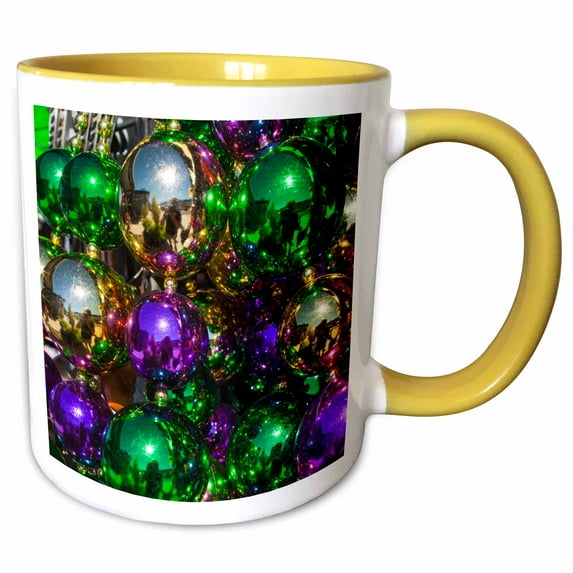 3drose, Louisiana, New Orleans, Market, Mardi Gras Beads - Us19 Wbi0182 - Walter Bibikow, 15oz Two-tone Yellow Mug