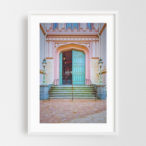 Louisiana Old Capitol Doorway - Baton Rouge Louisiana Photography Architecture Victorian Art Deco Gothic Pastel Cityscape White Framed Wall Art Print 12 x 18 inches