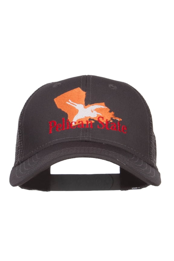 Louisiana Pelican State Embroidered Mesh Cap - Charcoal OSFM
