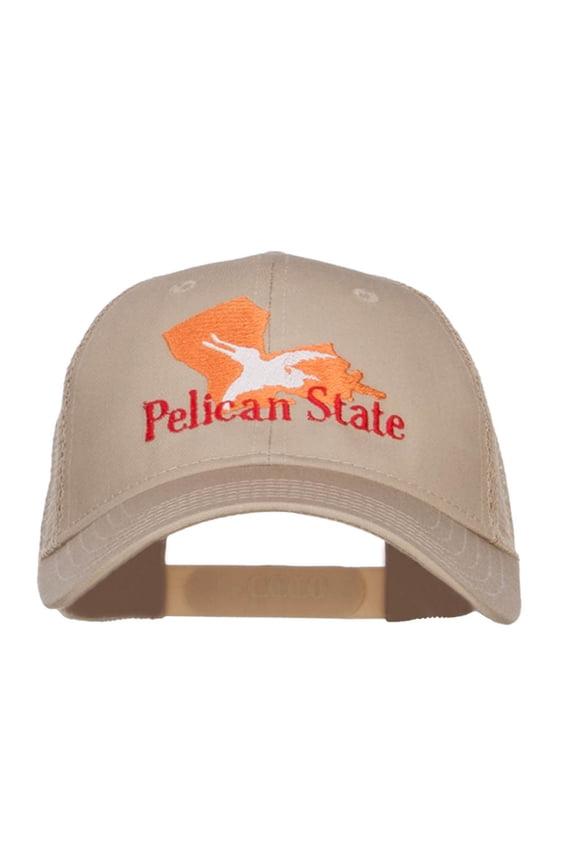 Louisiana Pelican State Embroidered Mesh Cap - Khaki OSFM