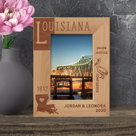 Louisiana Personalized Wooden Frame 4" x 6" Brown (Vertical)