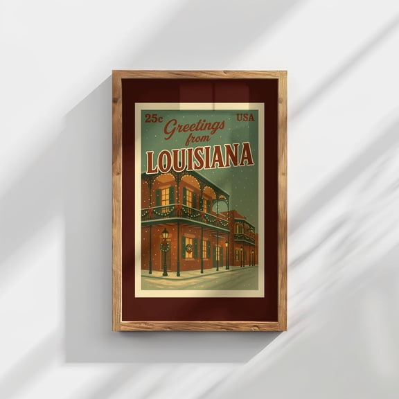 Louisiana Postcard Retro Statewall Art Vintage New Orleans French Quarter Unframed Paper Print