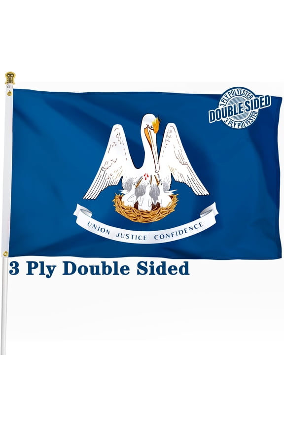 Louisiana State Flag 3x5 ft, Heavy Duty 3 Ply Durable Polyester, LA Flag with Vibrant Print/4 Rows Hemming/Brass Grommets
