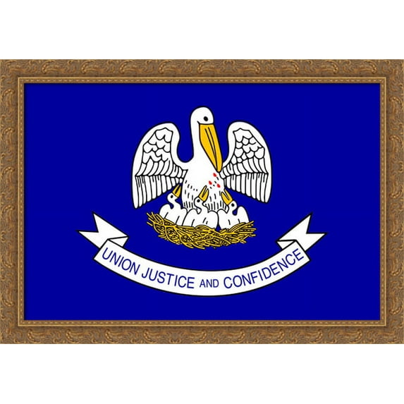Louisiana State Flag Art 40x28 Large Gold Ornate Wood Framed Canvas Art