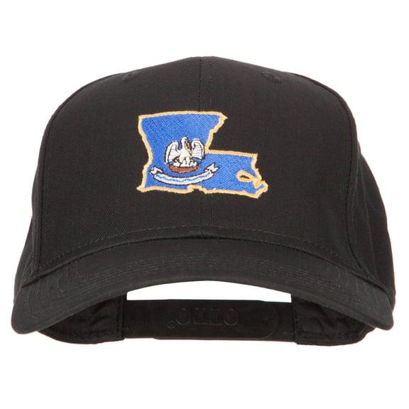 Louisiana State Flag Map Embroidered Solid Cotton Pro Cap - Black OSFM